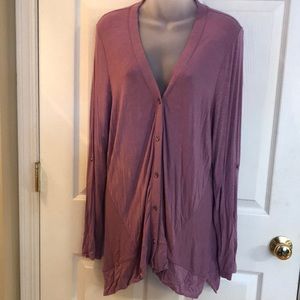 LOGO by Lori Goldstein Raspberry cardigan size L fits smaller, like M